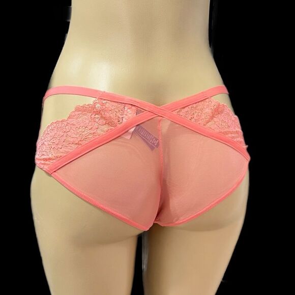 Victorias Secret Very Sexy Mesh lace satin cut out sides Cheeky panty papaya XL - Picture 1 of 6